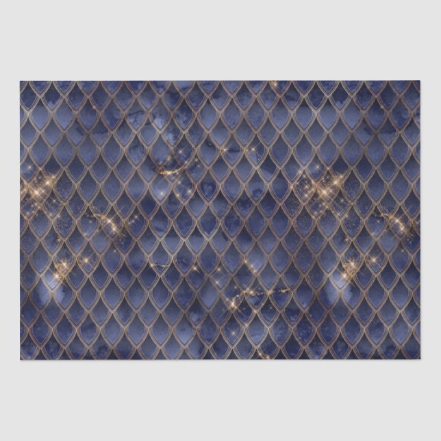 Papel De Seda Escamas de Dragão com Brilho Azul Marinho e Dourad (Frente )