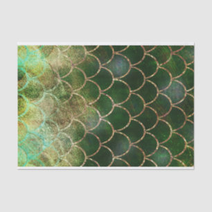 Papel De Seda Escamas de Peixe Sereia Brilho Verde e Dourado
