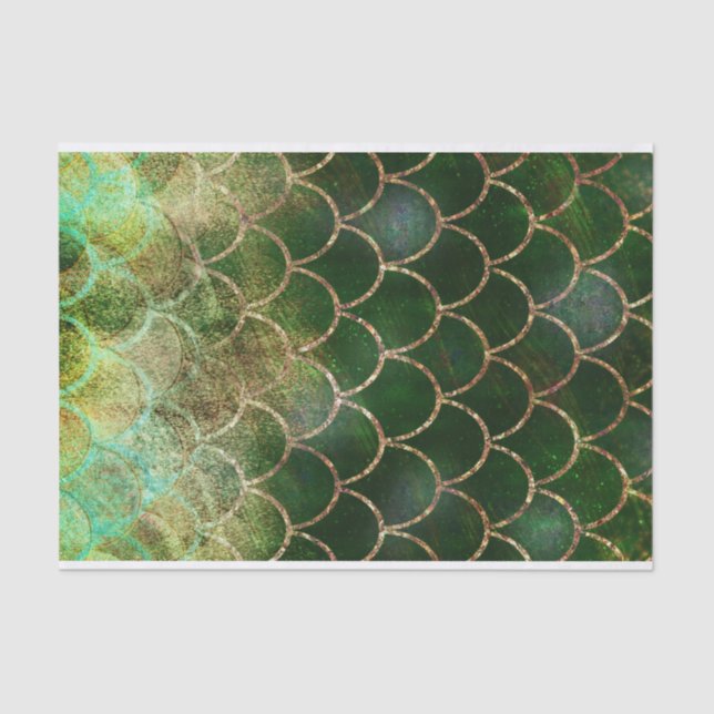 Papel De Seda Escamas de Peixes de Sereia Verde e Dourada (Frente )