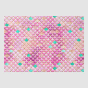 Papel De Seda Escamas de sereia com brilho rosa e dourado