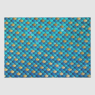 Papel De Seda Escamas de sereia com sombra azul e brilho de folh