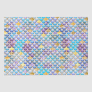 Papel De Seda Escamas de sereia em folha roxa e brilho dourado