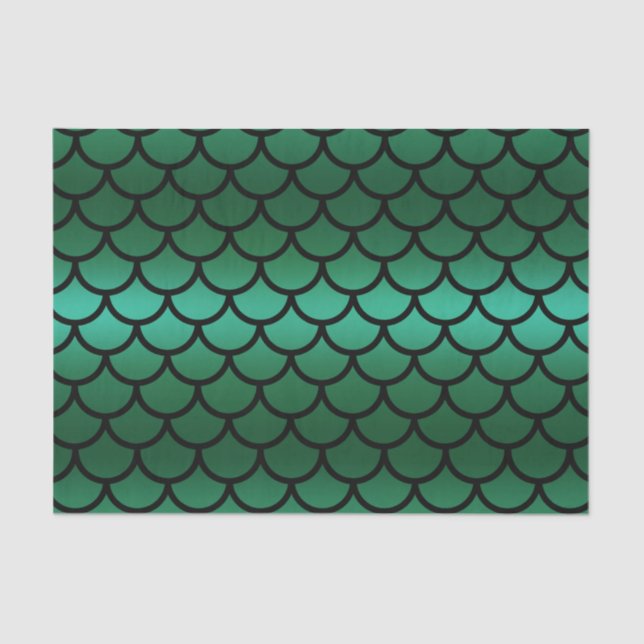 Papel De Seda Escamas de sereia Green & Black Fantasia Peixe (Frente )