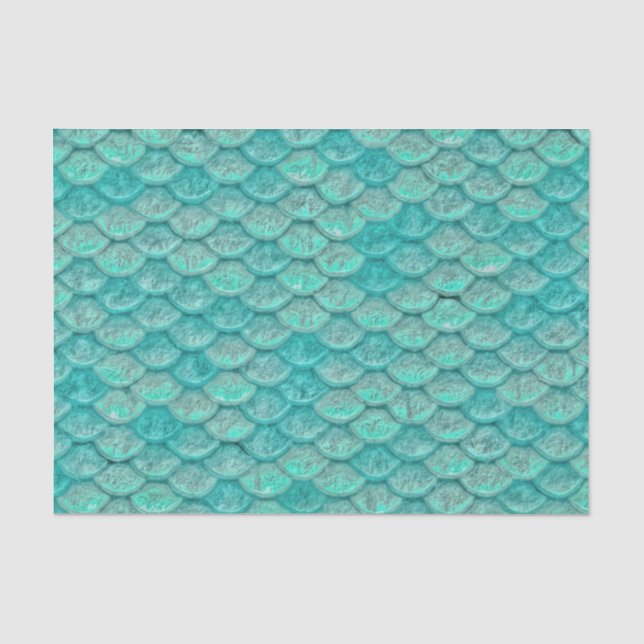 Papel De Seda Escamas de sereia mar verde turquesa (Frente )