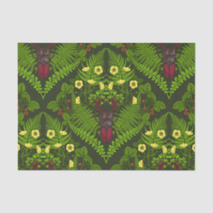 Papel De Seda Escaravelho e samambaias, folhas verdes