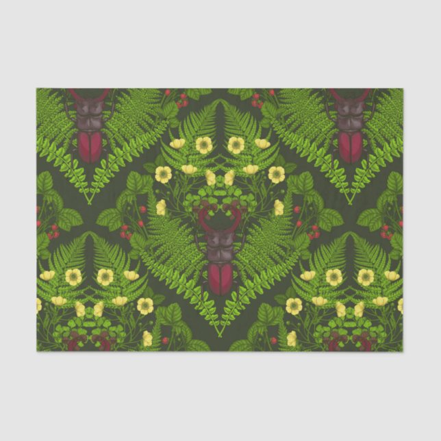 Papel De Seda Escaravelho e samambaias, folhas verdes (Frente )