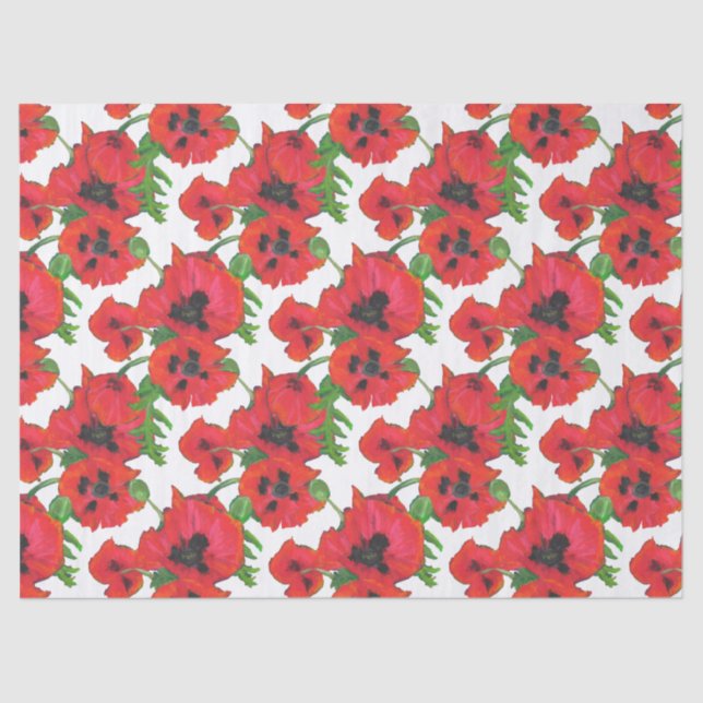 Papel De Seda Escarlate Oriental Poppies Patterno em Branco (Frente )