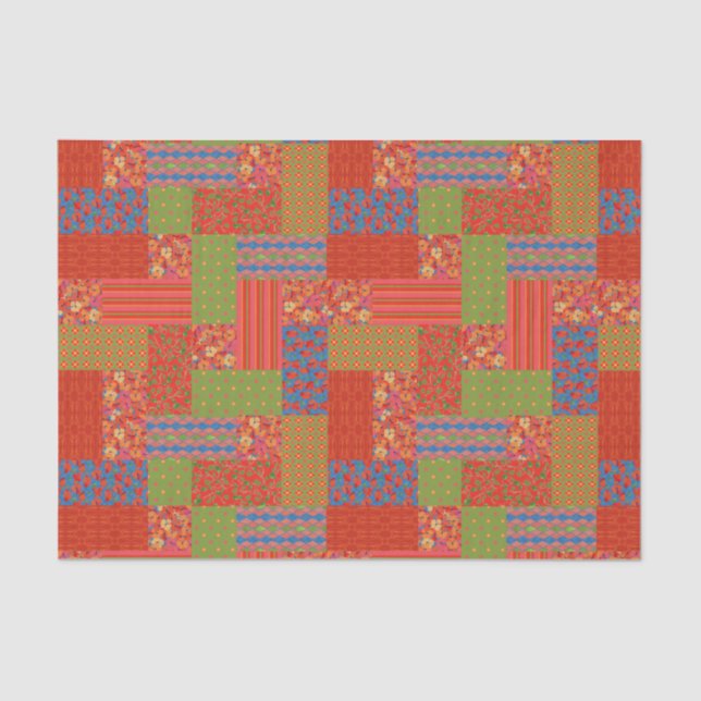 Papel De Seda Escarlate Poppies Padrões Nostalgia Faux Patchwork (Frente )