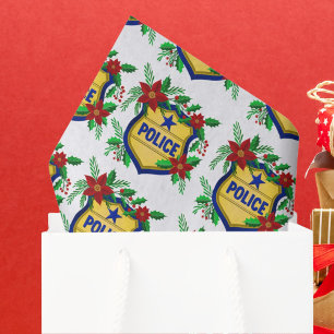Papel De Seda Escudo de Natal Alegre da Polícia com Poinsettia 