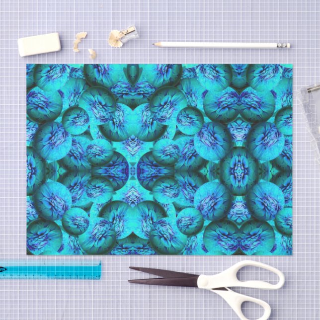 Papel De Seda Esferas turquesa e azul em óptica 3D (Arte )