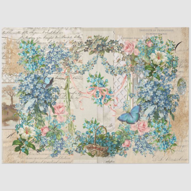 Papel De Seda Esforço-Me-Não-Colagem Vitoriana 2 (Frente )