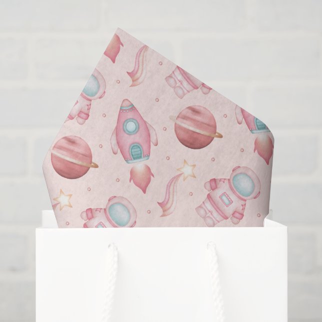 Papel De Seda Espaço de Meninas Aniversário Astronauta Rosa (Sacola de presentes)