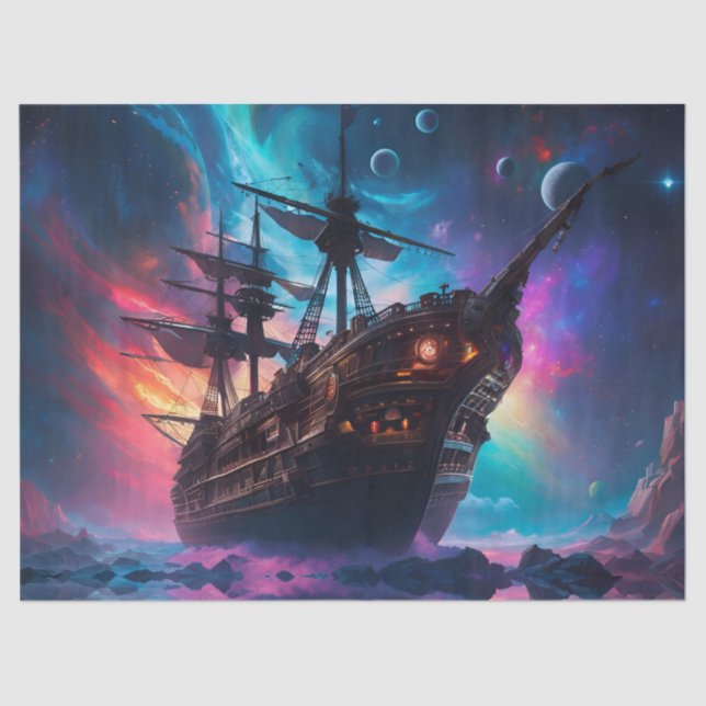 Papel De Seda Espaçonave Pirata em Outro Planeta (Frente )