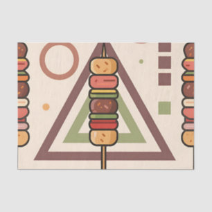 Papel De Seda Espetos Coloridos de Dango com Padrão Geométrico