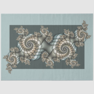 Papel De Seda Espirais de Arte Fractal Azul-abstrato Beige