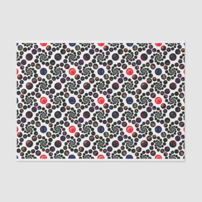 Papel De Seda Espiral Abstrato Escuro Com Padrão De Cerejas (Frente )