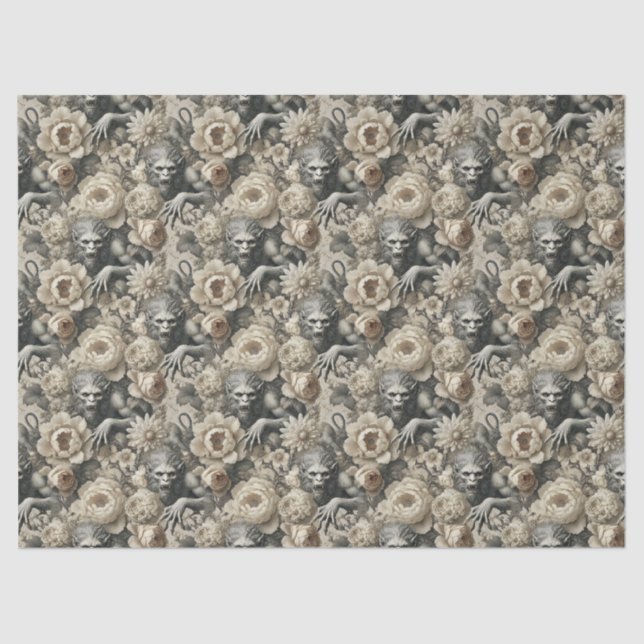 Papel De Seda Esplendor Lycantrópico - Lobisomem Gótica Floral (Frente )