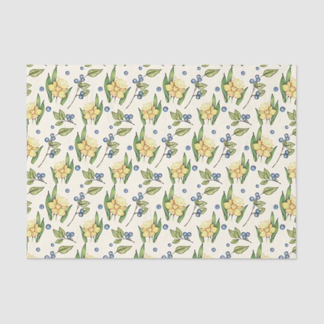 Papel De Seda Espumas amarelas e amoras-vivas  (Frente )