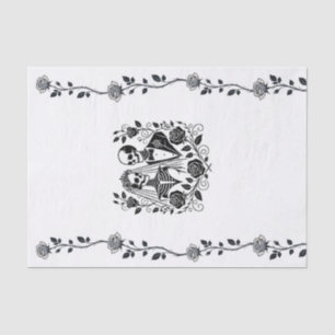 Papel De Seda Esqueleto Preto Branco Rosa Floral Vinha Casamento