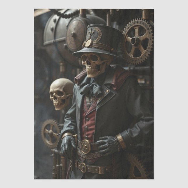 Papel De Seda Esqueleto Steampunk de Halloween (Frente )