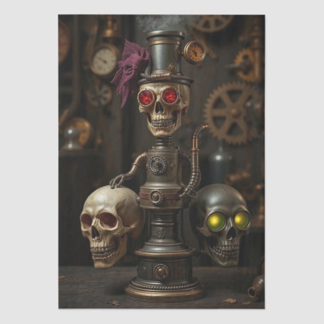 Papel De Seda Esqueleto Steampunk de Halloween (Frente )