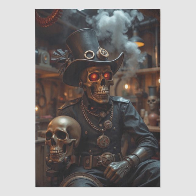 Papel De Seda Esqueleto Steampunk de Halloween (Frente )