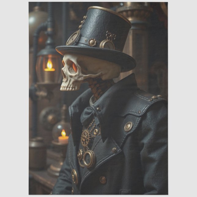 Papel De Seda Esqueleto Steampunk de Halloween (Frente )