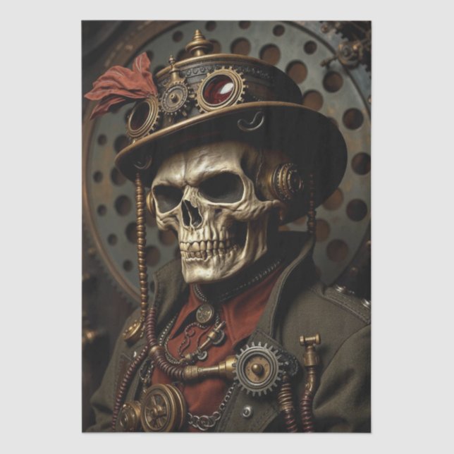 Papel De Seda Esqueleto Steampunk do Dia das Bruxas (Frente )