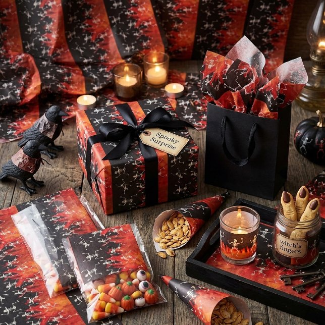 Papel De Seda Esqueletos Dançantes em Chamas para o Halloween  (Criador carregado)