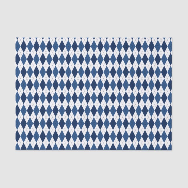 Papel De Seda Esquema Clássico Azul e Branco Argyle (Frente )