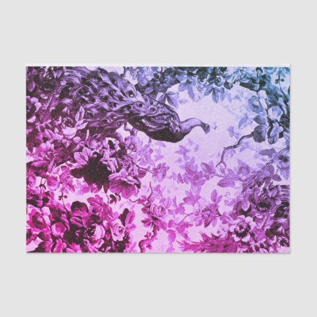 Papel De Seda Esquerda floral do pavão vitoriano (Frente )