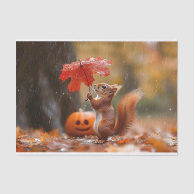 Papel De Seda Esquilo bonito com guarda-chuva de folha - Chuva d (Frente )