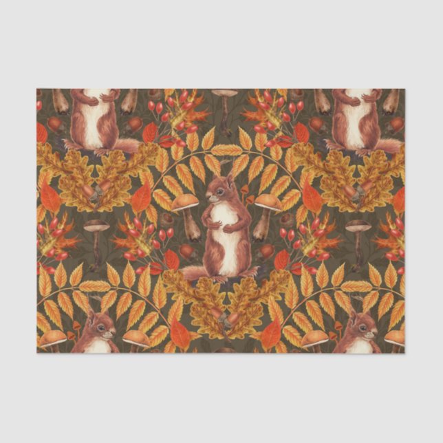 Papel De Seda Esquilo de outono em castanho escuro (Frente )