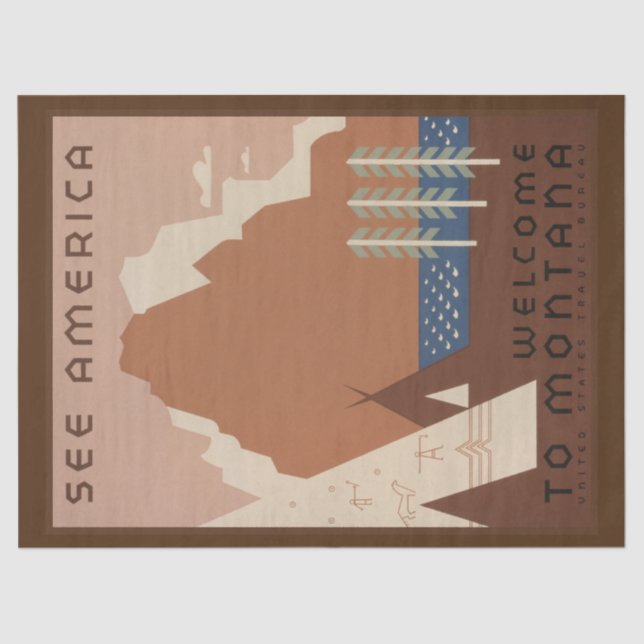 Papel De Seda Estado de Montana: Tribos Indianas, Montanhas, Pra (Frente )