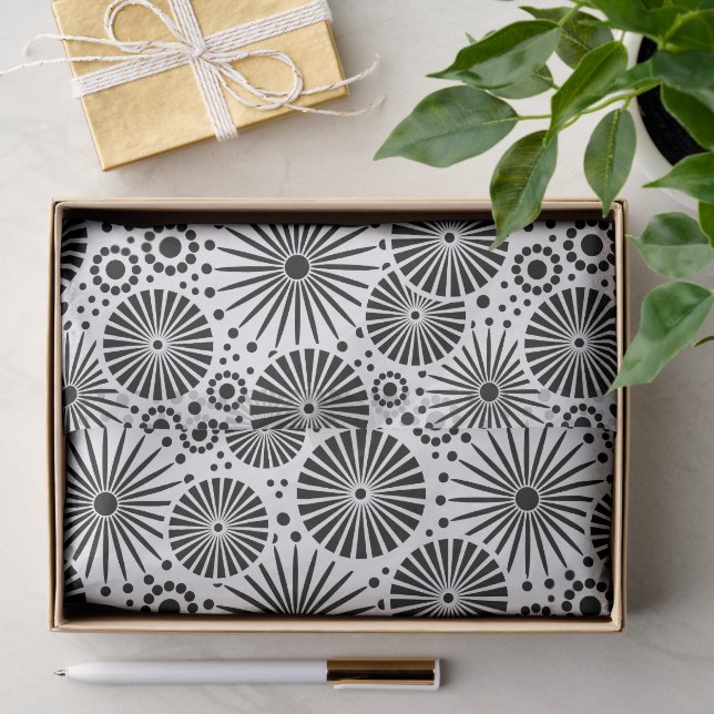 Papel De Seda Estallido de Flores Geométricas Preto e Branco Mod (Presente)