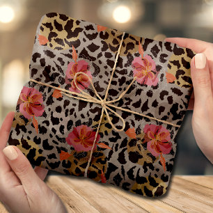 Papel De Seda Estampa de Animal Exótico de Leopardo e Flores Ros