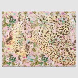 Papel De Seda Estampa floral havaiana tropical em tons rosa e am