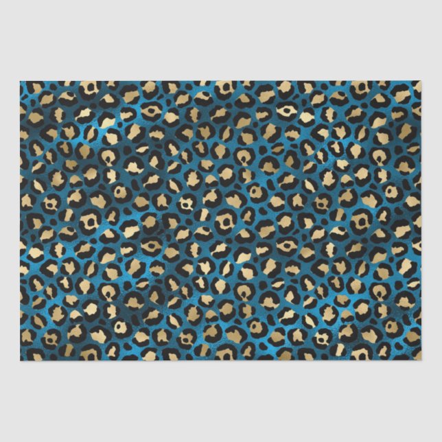 Papel De Seda Estampa Ousada de Leopardo Azul | Estilo Animal Gl (Frente )