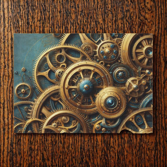 Papel De Seda Estampunk Clockwork Dourado e Teal (Criador carregado)