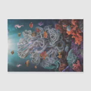 Papel De Seda Estátua Colorida de Recife de Coral, Peixes Tropic