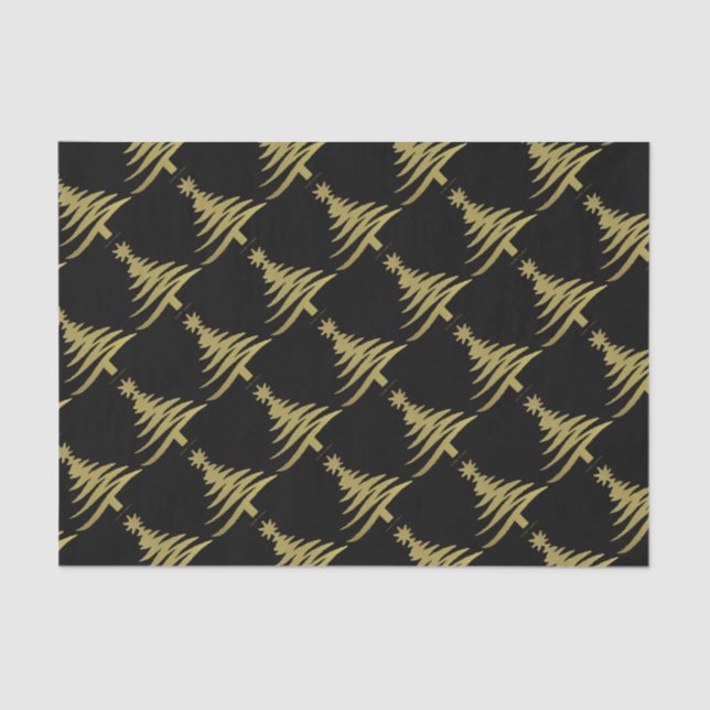 Papel De Seda Estêncil da árvore de Natal Dourado em preto (Frente )