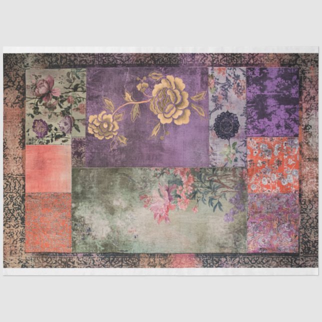Papel De Seda Estética Oriental Padrões de Patchwork Chinoiserie (Frente )