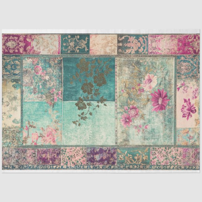 Papel De Seda Estética Oriental Padrões Ecleticos de Patchwork (Frente )