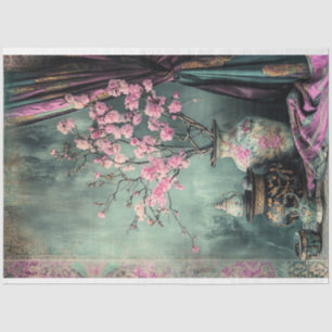 Papel De Seda Estética Oriental Rosa Flor de cerejeira Natureza-
