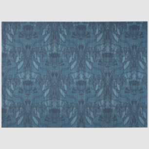 Papel De Seda Estilo Art Nouveau de 1905 com Design Floral Azul