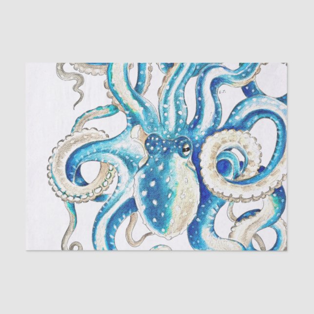 Papel De Seda Estilo Comic Octopus Azul (Frente )