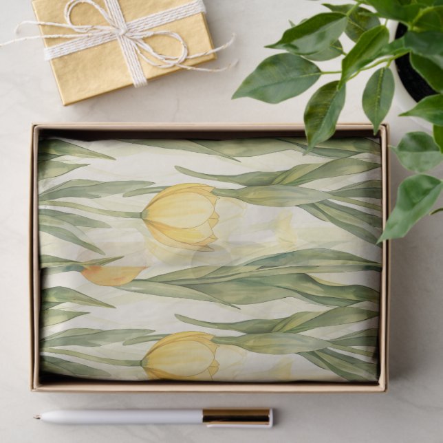 Papel De Seda Estilo de Aquarela Tulipas Amarelas Impressão (Presente)