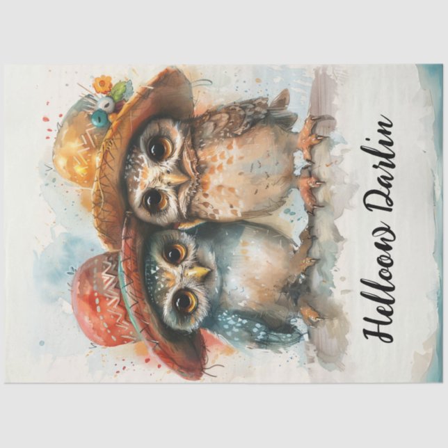 Papel De Seda Estilo de Boho Imobiliário, Pássaros Vestidos (Frente )