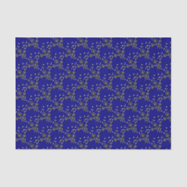 Papel De Seda Estilo de Spray Floral 1, PAPE WRAP de TÍSSUE Azul (Frente )