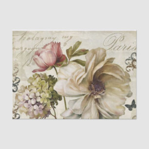 Papel De Seda Estilo de Vintage Grandes Flores com Plano de Fund